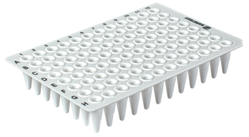 Placa PCR sin borde, 96 pocillo, blanco, Perfil alto, 200 µl, PCR Performance Tested, PP