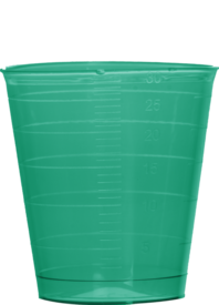 Medicine cup, 30 ml, (LxØ): 40 x 37 mm, graduated, PP, green