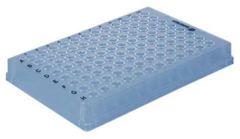 Plaque PCR jupe intégrale, 96 puits, transparent, Low profile, 100 µl, Faible adsorption protéique, PCR Performance Tested, PP