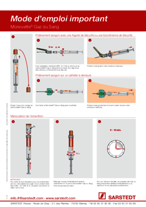 Mode d'emploi important Monovette® Gaz du Sang