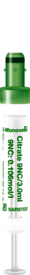 S-Monovette® Citrato 9NC 0.106 mol/l 3,2%, 3 ml, tampa verde, (CxØ): 66 x 11 mm, com etiqueta de plástico