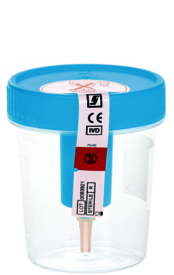 Container VD, PP, with safety label and transfer device, transparent