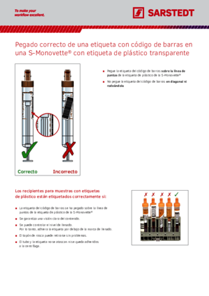 Correct application of barcode label to  S-Monovette®
