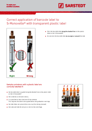 Correct application of barcode label to  S-Monovette®