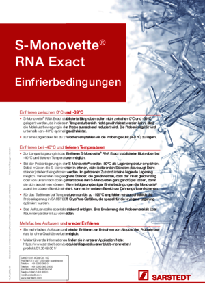 S-Monovette® RNA Exact - Einfrierbedingungen
