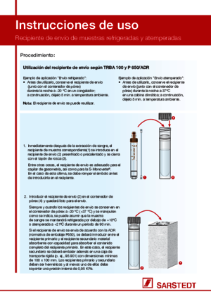 Instrucciones de uso Recipiente de envío de muestras refrigeradas y atemperadas