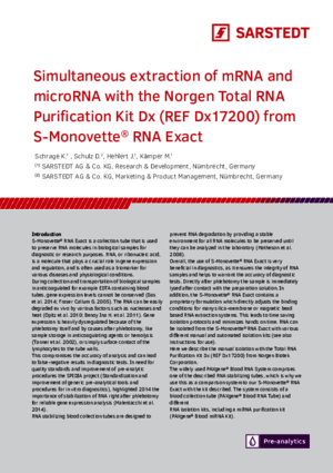 Simultaneous extraction of mRNA and microRNA with the Norgen Total RNA Purification Kit Dx (REF Dx17200) from S-Monovette® RNA Exact