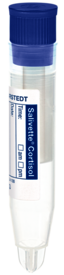 Salivette® Cortisol, con torunda de fibra sintética, tapón: azul, con etiqueta de papel