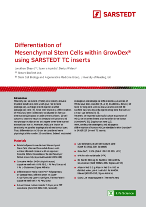 Differentiation of Mesenchymal Stem Cells within GrowDex® using SARSTEDT TC inserts