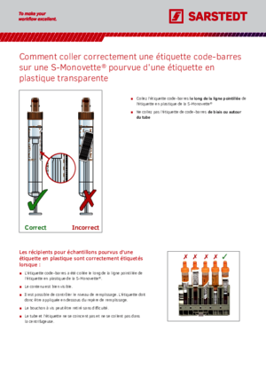 Correct application of barcode label to  S-Monovette®