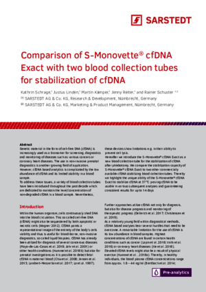Comparison of S-Monovette® cfDNA Exact with two blood collection tubes for stabilization of cfDNA
