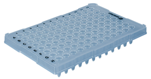 Plaque PCR demi-jupe, 96 puits, transparent, High profile, 200 µl, Faible adsorption d’ADN, PCR Performance Tested, PP
