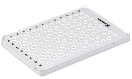 Placa PCR meio rebordo, 96 poço, branca, Perfil Baixo, 100 µl, PCR Performance Tested, PP