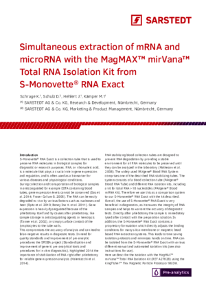 Simultaneous extraction of mRNA and microRNA with the MagMAX™ mirVana™ Total RNA Isolation Kit from S-Monovette® RNA Exact