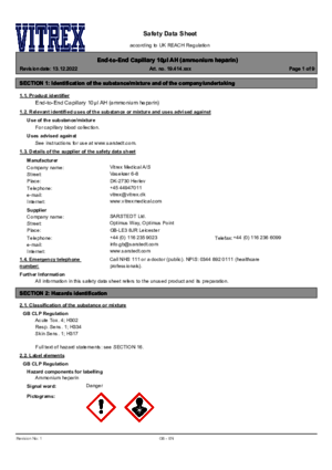 End-to-End Capillary 10μl AH (ammonium heparin)