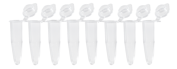 PCR strip of 8, PCR Performance Tested, transparent, PP, flat cap