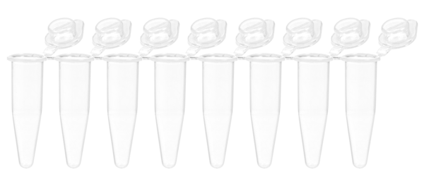 PCR strip of 8, PCR Performance Tested, transparent, PP, round cap