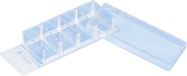 x-well cell culture chamber, 4 wells, on glass slide, removable frame