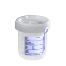 Urine container, 90 ml, (ØxH): 60 x 65 mm, PP, with paper label, transparent
