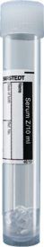 Tubo de muestras, Suero CAT, 10 ml, cierre blanco, (LxØ): 101 x 16,5 mm, con etiqueta de papel