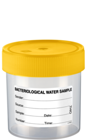 Container, Sodium thiosulphate, (LxØ): 78 x 70 mm, graduated, PS, transparent, with paper label