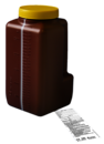 Bouteille de recueil d’urine, 3 l, avec bande de contrôle du volume et étiquette jointe avec instructions d'utilisation, marron, avec protection solaire, gradué(e)