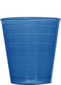 Medicine cup, 30 ml, (LxØ): 40 x 37 mm, graduated, PP, blue