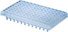 Placa PCR medio faldón, 96 pocillos, transparente, Perfil alto, 200 µl, PCR Performance Tested, PP