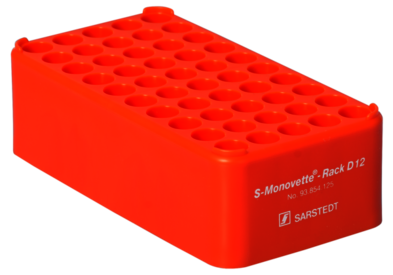 Rack S-Monovette® D12, Ø orifice : 12 mm, 5 x 10, orange