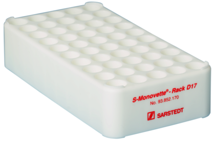 S-Monovette® rack D17, Ø opening: 17 mm, 5 x 10, white