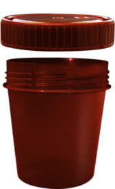 Container with screw cap, 100 ml, (ØxH): 57 x 76 mm, with light protection, PP, brown