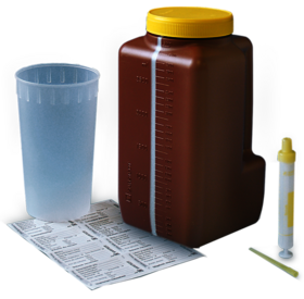 UriSet 24, without preparation, 3 l, with Urine-Monovette®, brown, with light protection, graduated