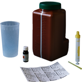 UriSet 24, com estabilizador, 3 l, com Monovette® para urina 10 ml, marrom, com proteção contra a luz, graduado