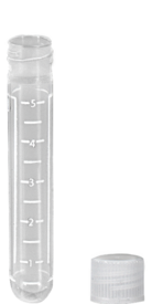 Tube avec bouchon à vis, 5 ml, (L x Ø) : 75 x 13 mm, fond rond, PP, bouchon séparé, 1 000 pièce(s)/sachet