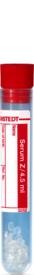 Tubo de amostra, Soro, 4,5 ml, tampa vermelha, (CxØ): 75 x 13 mm, com etiqueta de papel