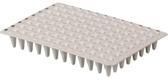 Placa PCR sin borde, 96 pocillos, blanco, Perfil bajo, 100 µl, PCR Performance Tested, PP