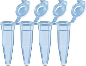 Tira 4 recipientes PCR, 200 µl, PCR Performance Tested, transparente, PP, tapón plano