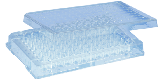 Mikrotestplatte, 96 Well, Stülpdeckel, Flachboden, PS, transparent