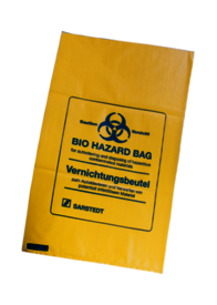 Bolsa para destrucción, 80 l, (LxAn): 1.120 x 700 mm, PP, amarillo, con impresión Riesgo biológico