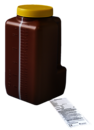Urine container, 3 l, with inspection strip and enclosed label with instructions for use, brown, with light protection, graduated