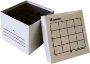 Caja de almacenamiento, tapa superior encajada, cartón, dimensión modular: 4 x 4, para 16 recipientes