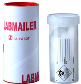 Emballage de transport, LabMailer Small, avec matériau absorbant, longueur : 82 mm, Ø orifice : 78 mm, bouchon assemblé