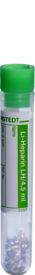 Tubo de amostra, Heparina lítica, 4,5 ml, tampa verde, (CxØ): 75 x 13 mm, com etiqueta de papel