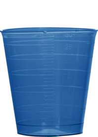 Medicine cup, max. volume: 30 ml, (LxØ): 40 x 37 mm, graduated, PP, blue